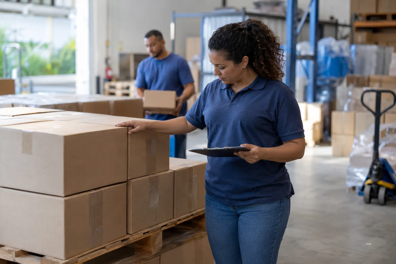 Gerente de produção confere caixas de produto pronto que vão retornar ao cliente
